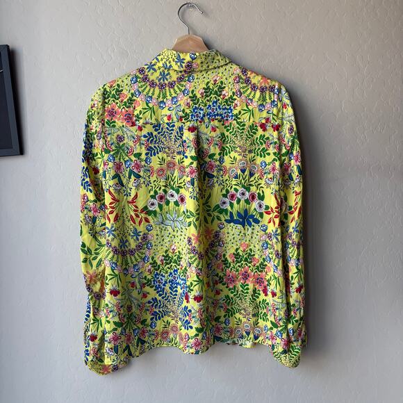 Alice and Olivia Button Down Top Willa Yellow Floral Print Blouse Size Small - Picture 5 of 7